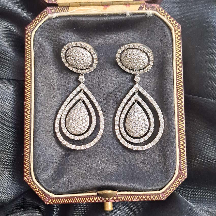 6ct Diamond Pear Shaped Cluster Halo Drop Earrings