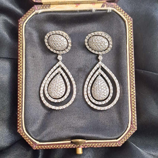 6ct Diamond Pear Shaped Cluster Halo Drop Earrings