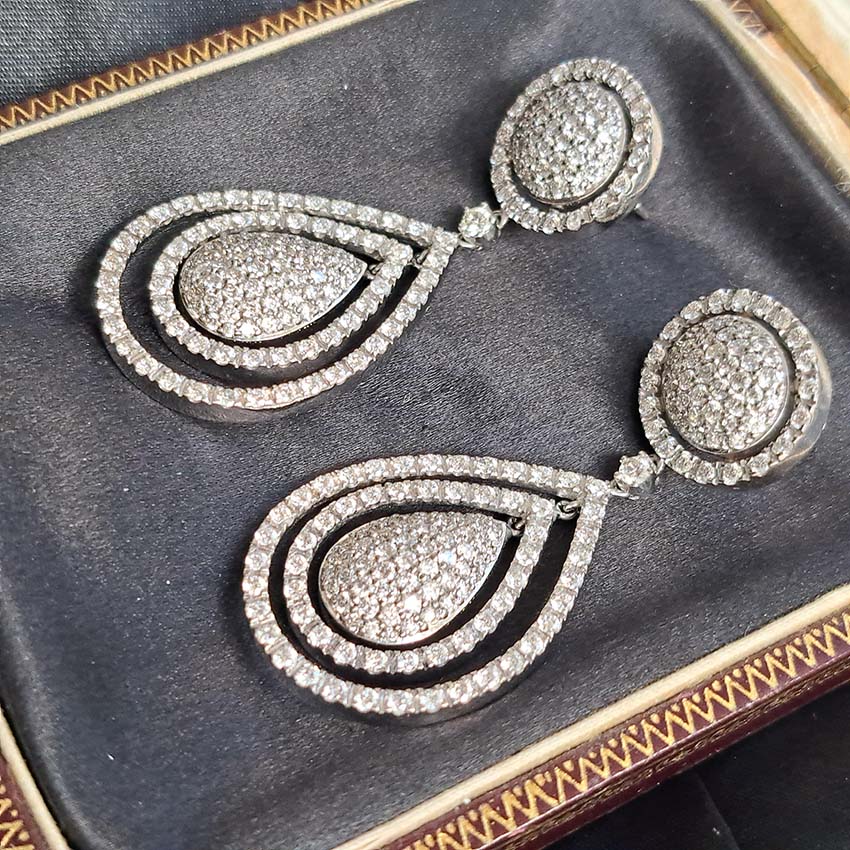 6ct Diamond Pear Shaped Cluster Halo Drop Earrings