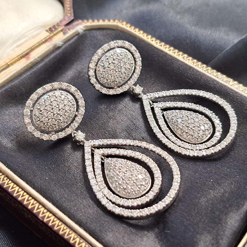 Diamond Pear Shaped Cluster Halo Drop Earrings, 6.00 carats