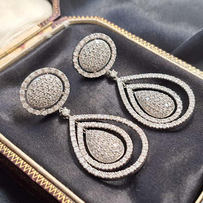 Diamond Pear Shaped Cluster Halo Drop Earrings, 6.00 carats