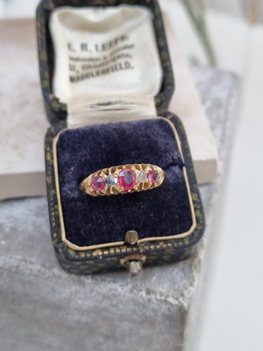 Antique Victorian Ruby and Diamond Five Stone Ring