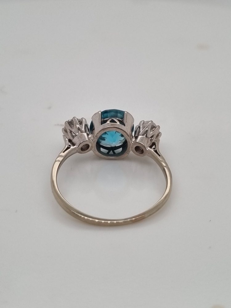 Vintage Art Deco Blue Zircon and Diamond Trilogy Ring in Platinum