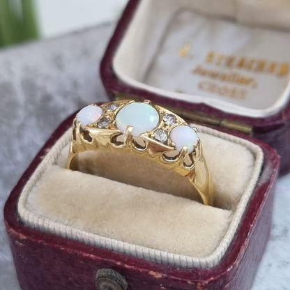 Antique Opal and Diamond Ring in 18ct Yellow Gold