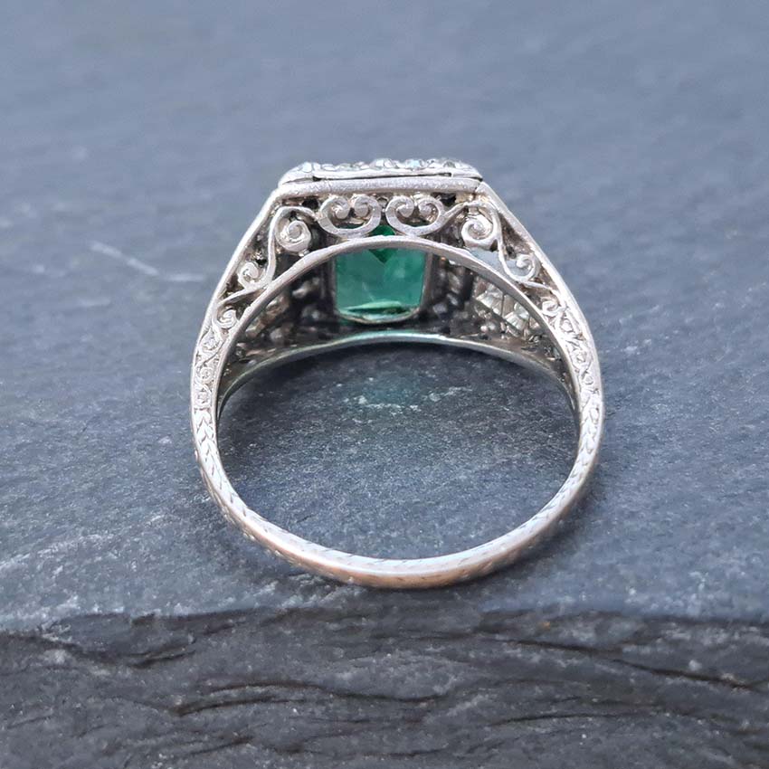 Edwardian Antique 2.10ct Emerald and Diamond Cluster Ring