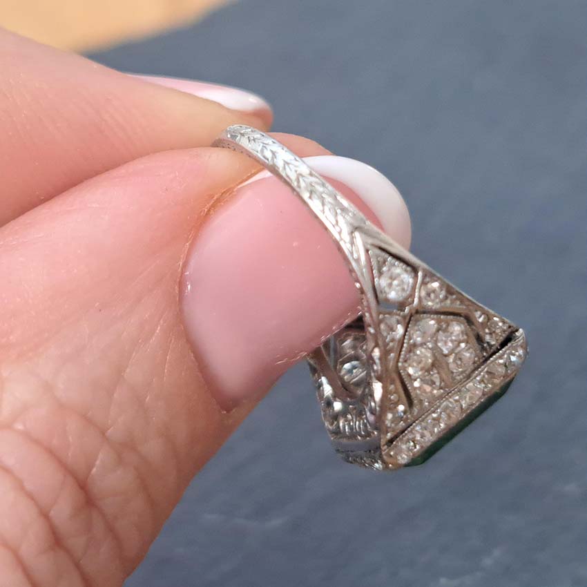 Edwardian Antique 2.10ct Emerald and Diamond Cluster Ring