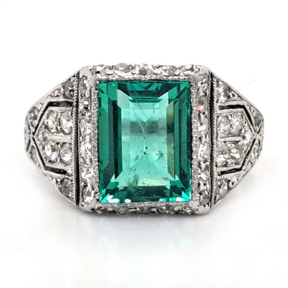 Edwardian Antique 2.10ct Emerald and Diamond Cluster Ring