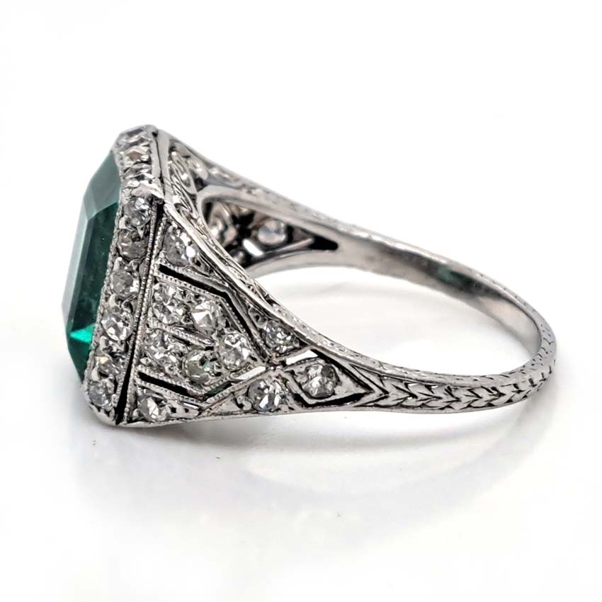 Edwardian Antique 2.10ct Emerald and Diamond Cluster Ring