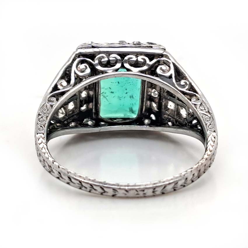 Edwardian Antique 2.10ct Emerald and Diamond Cluster Ring