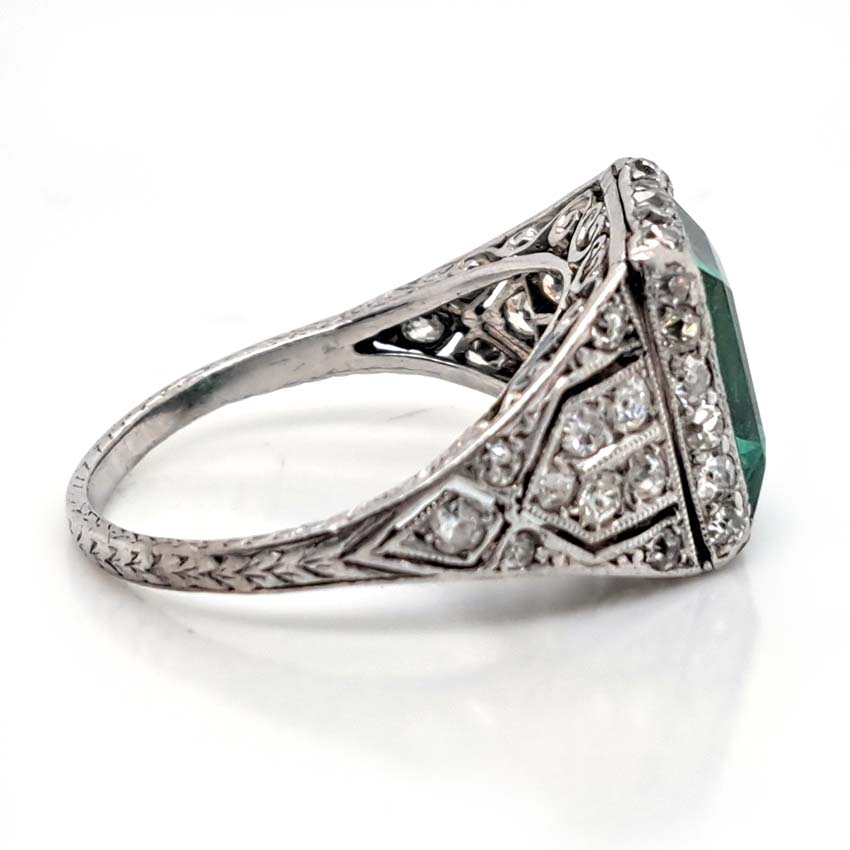 Edwardian Antique 2.10ct Emerald and Diamond Cluster Ring