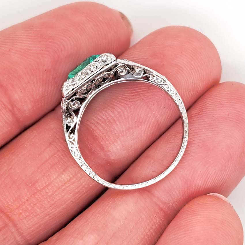 Edwardian Antique 2.10ct Emerald and Diamond Cluster Ring