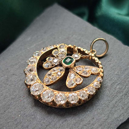 Victorian Antique Emerald and Diamond Butterfly Pendant