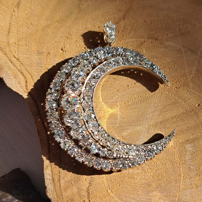 Victorian Antique Old Cut Diamond Crescent Moon Pendant