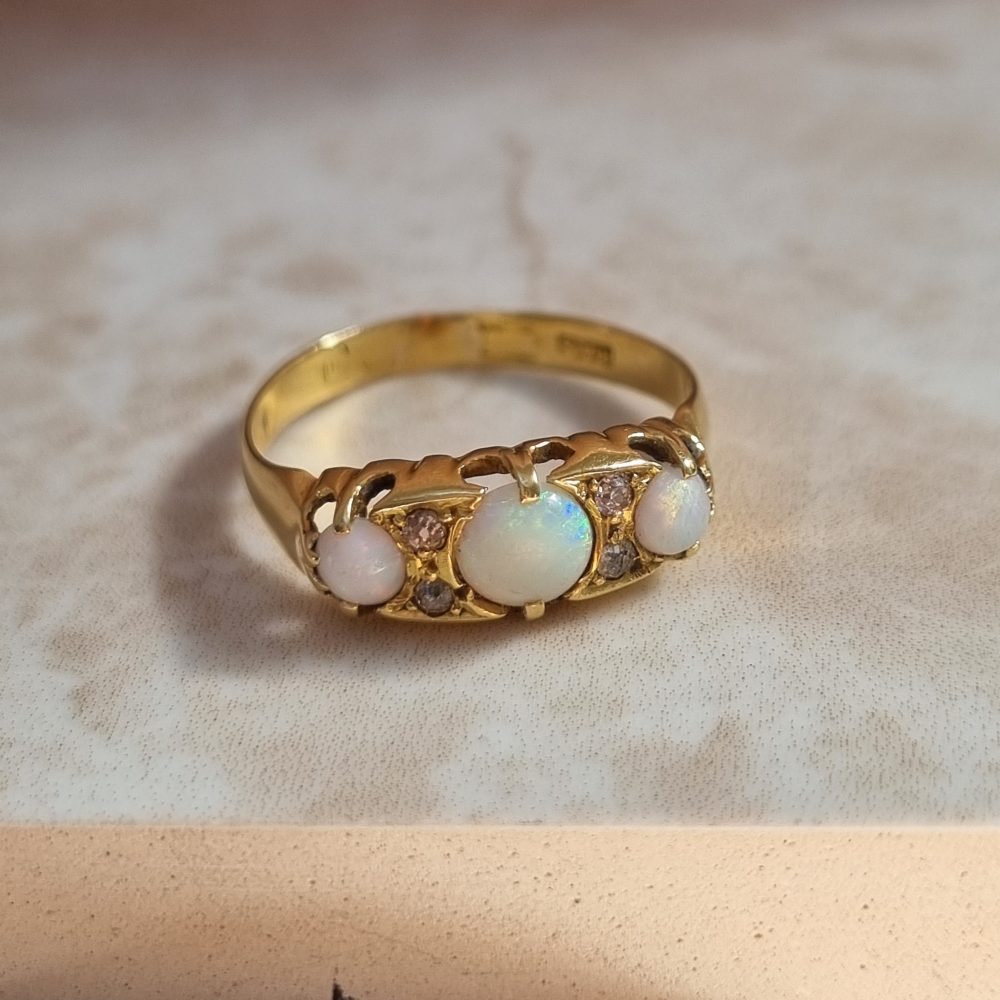 Antique Opal and Diamond Ring in 18ct Yellow Gold