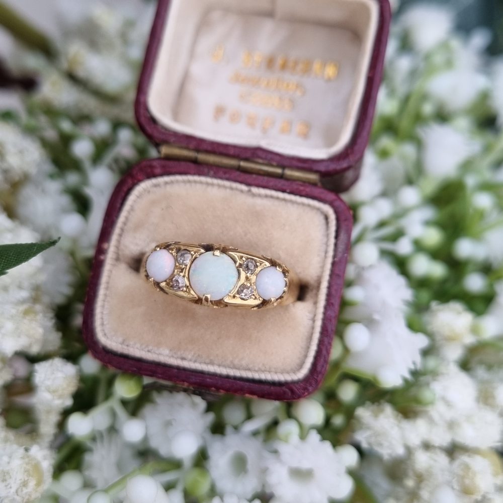 Antique Opal and Diamond Ring in 18ct Yellow Gold