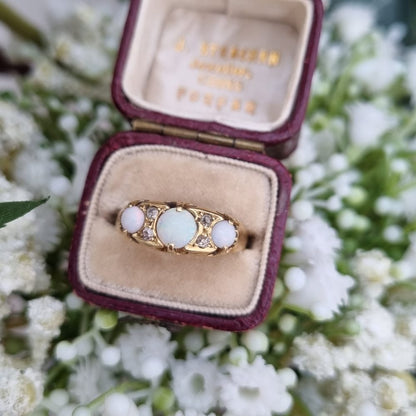 Antique Opal and Diamond Ring in 18ct Yellow Gold