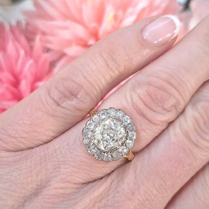 2.15ct Old Cut Diamond Cluster Ring, over 3 carat total