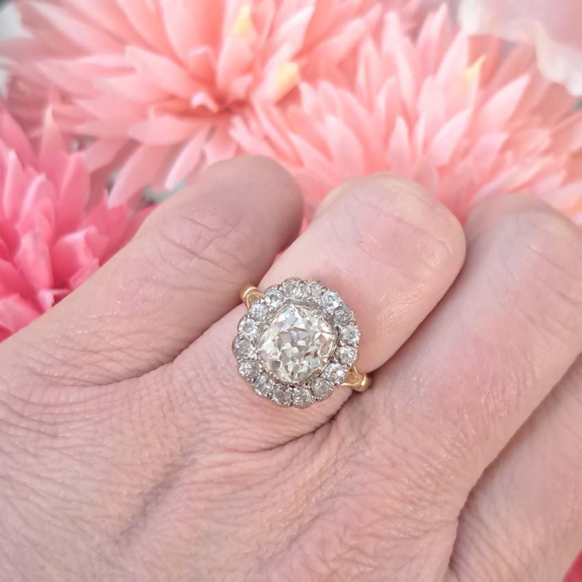 2.15ct Old Cut Diamond Cluster Ring, over 3 carat total