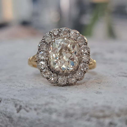 2.15ct Old Cut Diamond Cluster Engagement Ring, 3.8ct total