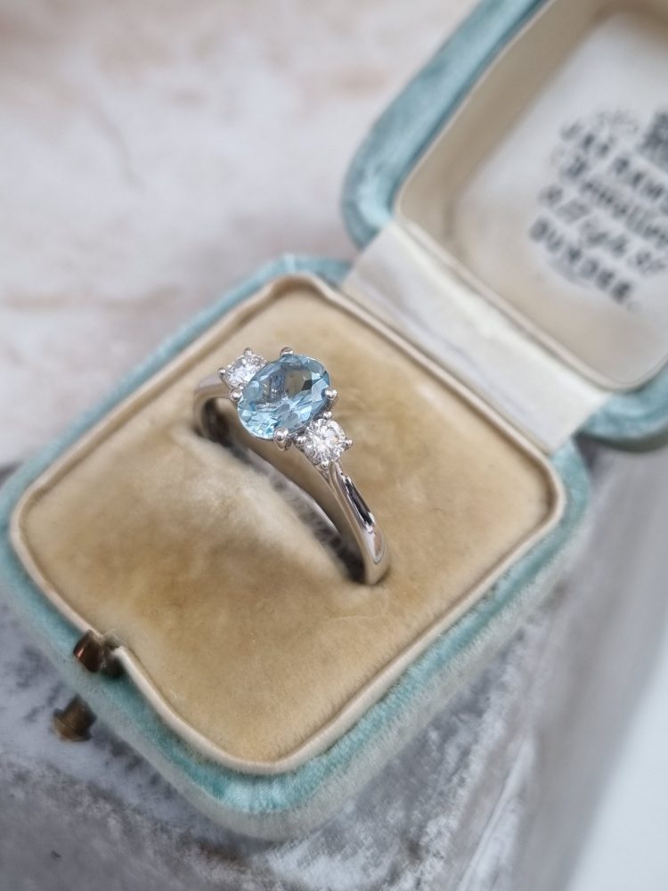 0.61cts Aquamarine and Diamond Trilogy Engagement Ring
