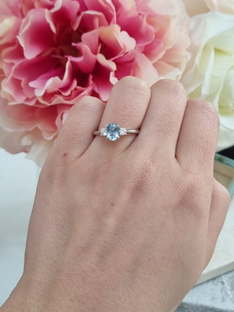 0.61cts Aquamarine and Diamond Trilogy Engagement Ring