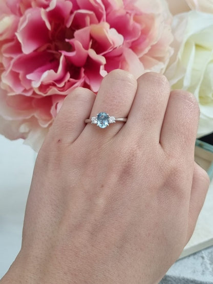 0.61cts Aquamarine and Diamond Trilogy Engagement Ring