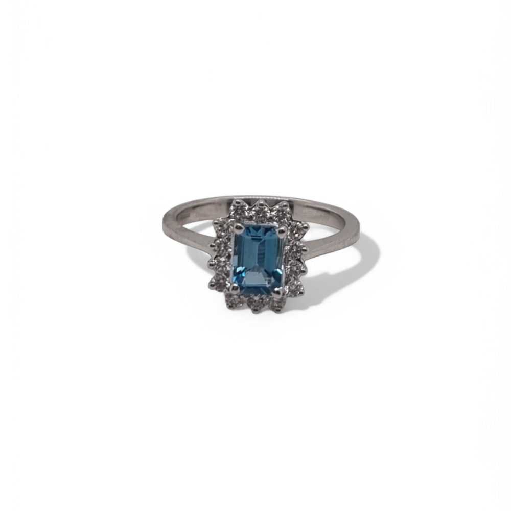 0.60ct Aquamarine and Diamond Cluster Engagement Ring in 18ct White Gold