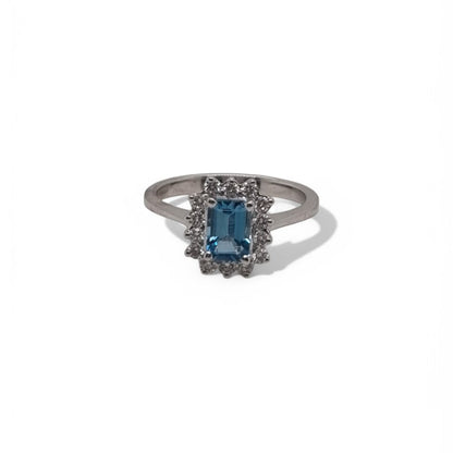 0.60ct Aquamarine and Diamond Cluster Engagement Ring in 18ct White Gold