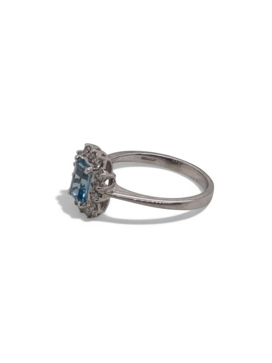 0.60ct Aquamarine and Diamond Cluster Engagement Ring in 18ct White Gold