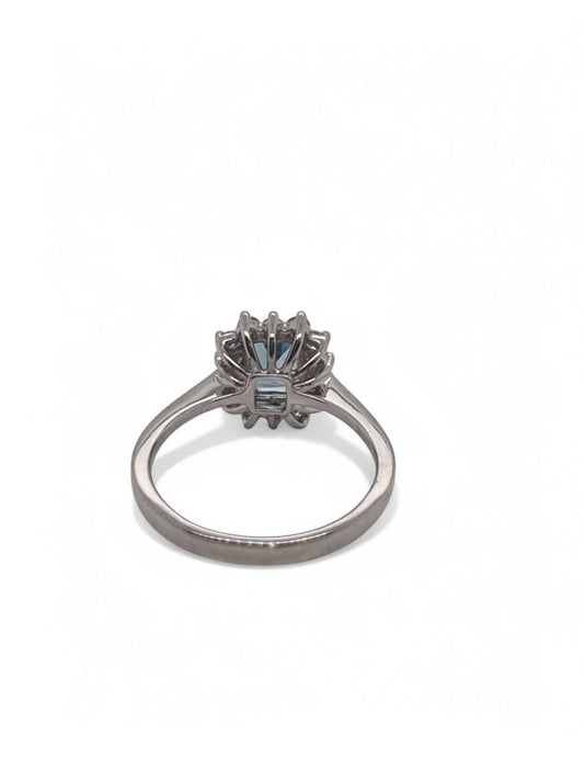 0.60ct Aquamarine and Diamond Cluster Engagement Ring in 18ct White Gold