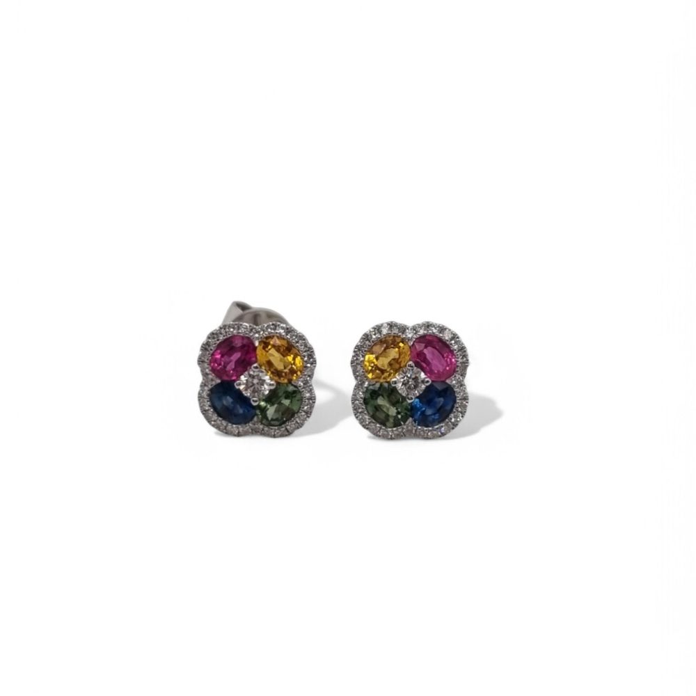 Fancy Sapphire and Diamond Earrings in 18ct White Gold
