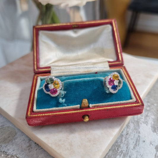 Fancy Sapphire and Diamond Earrings in 18ct White Gold