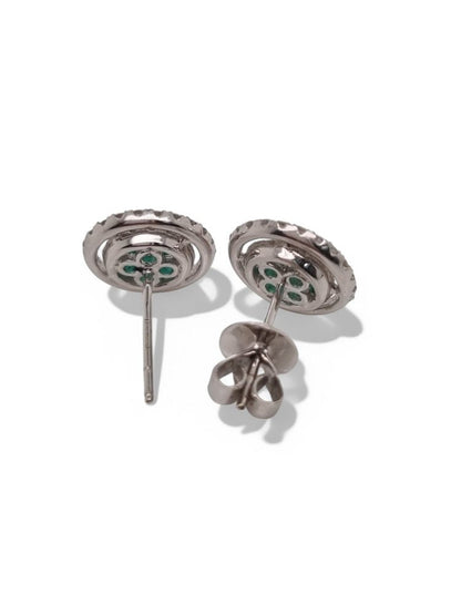 Round Emerald and Diamond Double Halo Stud Earrings in 18ct White Gold