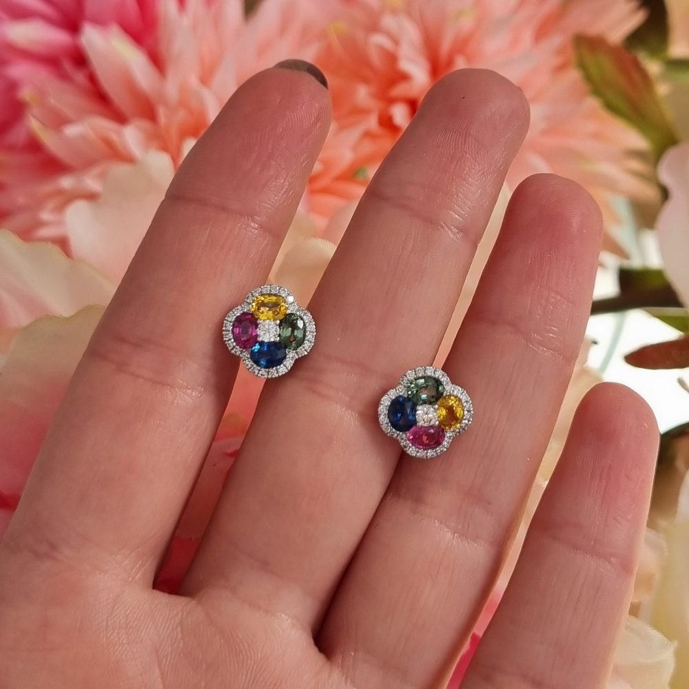 Fancy Sapphire and Diamond Earrings in 18ct White Gold