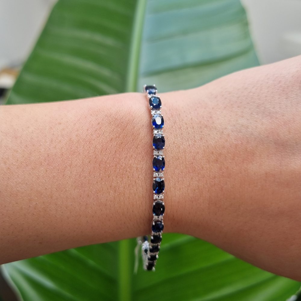 Sapphire and Diamond Line Bracelet in 18ct White Gold