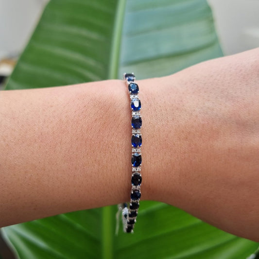 Sapphire and Diamond Line Bracelet in 18ct White Gold