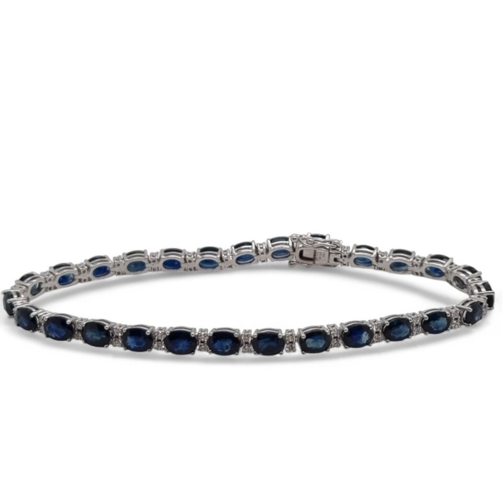 Sapphire and Diamond Line Bracelet in 18ct White Gold