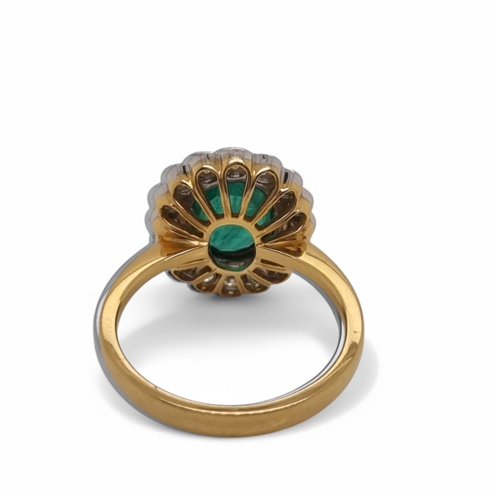 2.25ct Oval Emerald and Diamond Cluster Engagement Ring in 18ct Yellow Gold