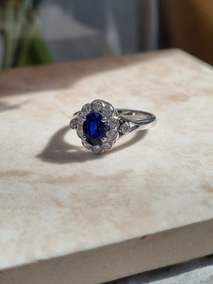 1.20ct Sapphire and Diamond Cluster Engagement Ring in 18ct White Gold