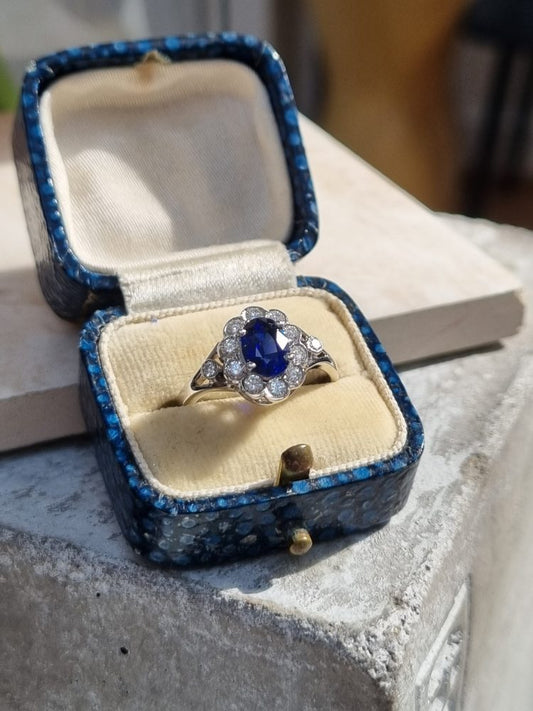 1.20ct Sapphire and Diamond Cluster Engagement Ring in 18ct White Gold