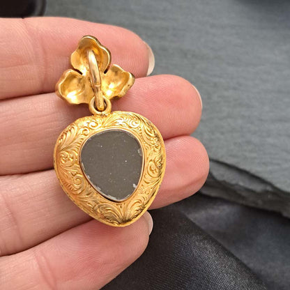 Victorian Antique Blue Enamel Pearl and Diamond Heart Locket Pendant