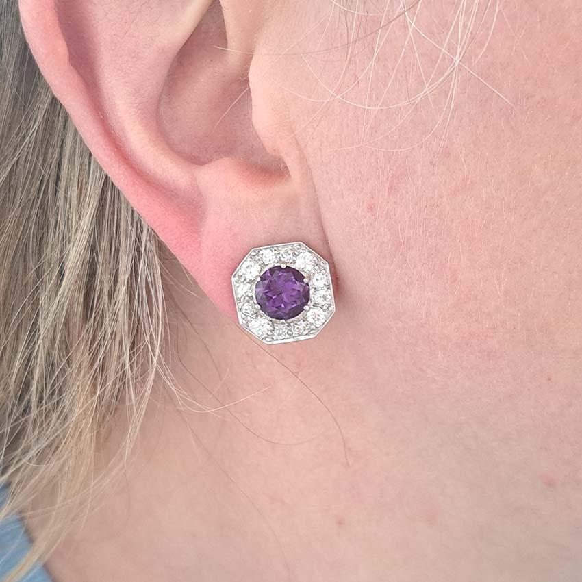 Antique Amethyst and Old Cut Diamond Cluster Clip Earrings