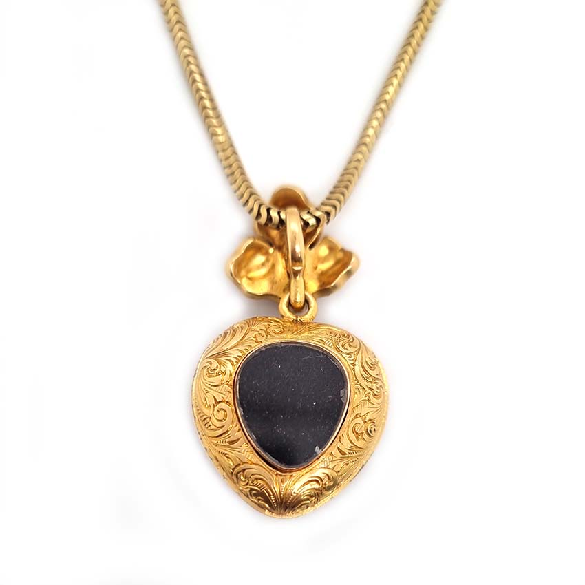 Victorian Antique Blue Enamel Pearl and Diamond Heart Locket Pendant