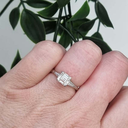 Asscher Cut Diamond Solitaire Ring with Baguette Shoulders
