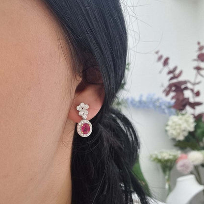 1.20ct Oval Ruby and Diamond Cluster Drop Earrings
