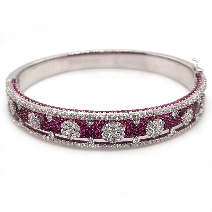 2ct Ruby and 3ct Diamond Cluster Bangle Bracelet