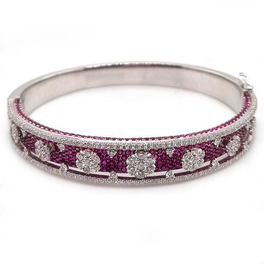 2ct Ruby and 3ct Diamond Cluster Bangle Bracelet