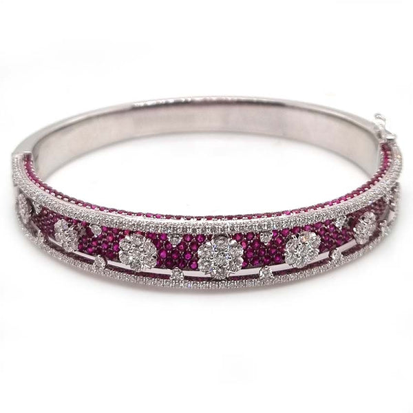 2ct Ruby and 3ct Diamond Cluster Bangle Bracelet