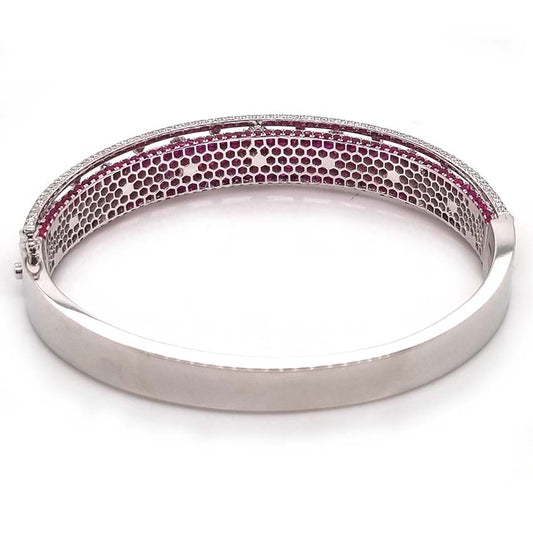2ct Ruby and 3ct Diamond Cluster Bangle Bracelet