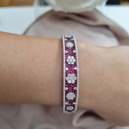 2ct Ruby and 3ct Diamond Cluster Bangle Bracelet